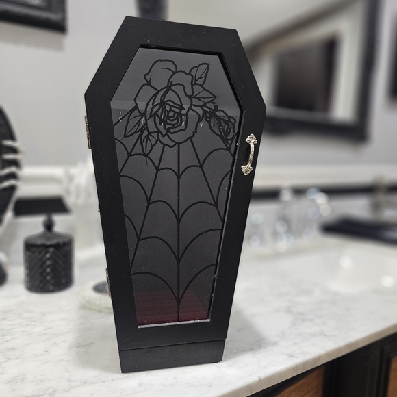 RARE Dolls Kill Home Goth Black Spiderweb Rose Black Eternal Coffin Jewelry Box - Picture 11 of 16